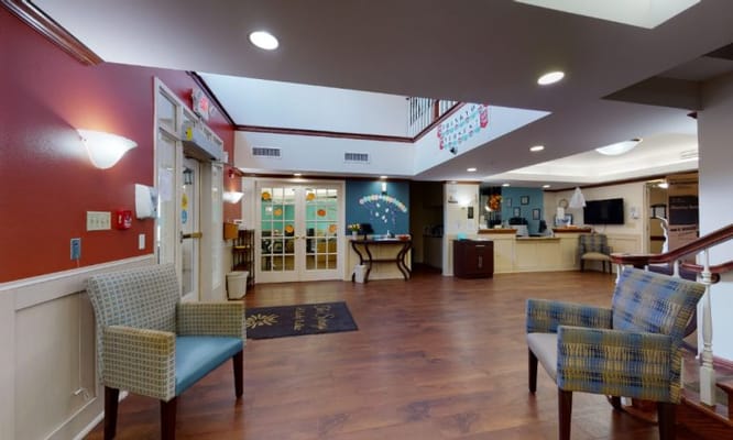 Interior view of the common area with seating and reception