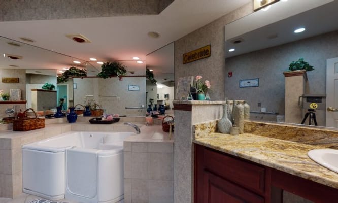 Clean bathroom with natural light and decorative plants
