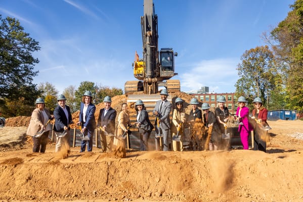 Group groundbreaking ceremony with residents and staff