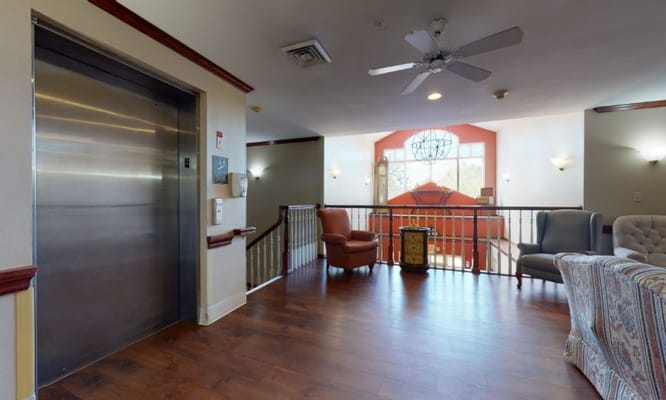 Interior common area with seating and sunlight