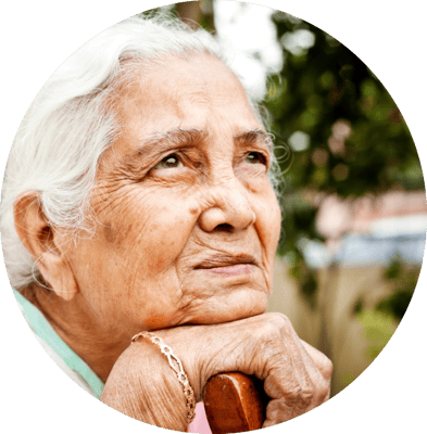 Senior woman deep in thought with a contemplative expression