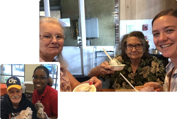 Residents and staff enjoying ice cream together