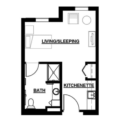 Architectural floor plan of a living unit