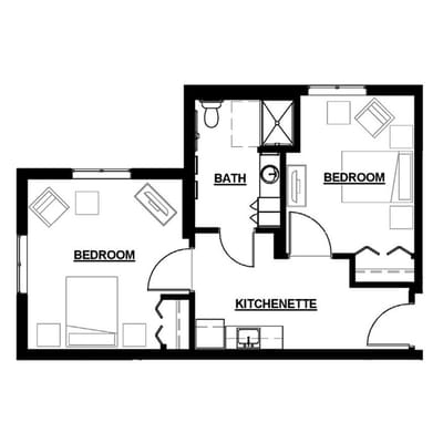 Architectural floor plan of a resident unit layout