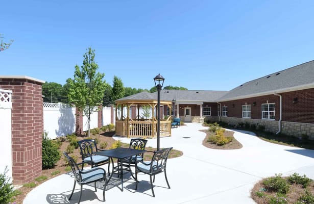 Outdoor courtyard with gazebo and seating