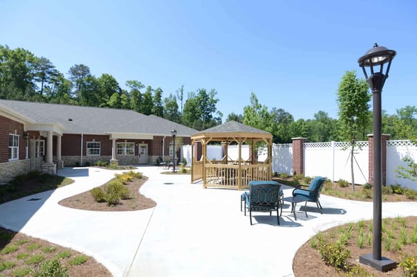 Outdoor space with a gazebo and seating