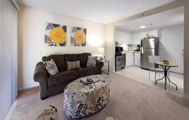 Cozy interior of a resident's living space with kitchen