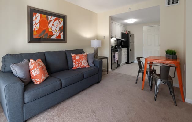 Bright interior view of a cozy resident unit