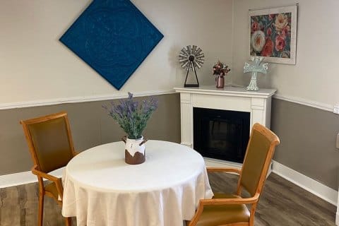 Cozy indoor space with a table and decorative elements