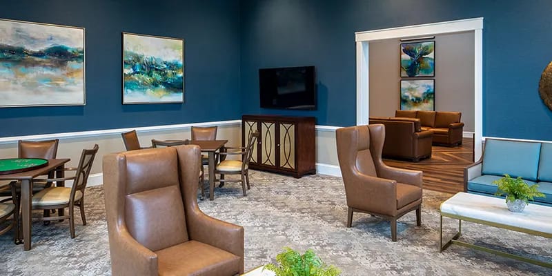 Common area with seating and artwork