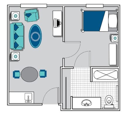 Architectural floor plan of a resident room layout