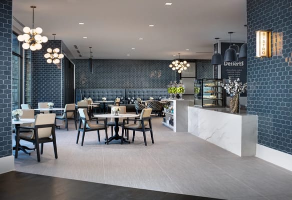 Modern dining area in a senior living facility