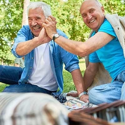 Two seniors enjoying outdoor activity together
