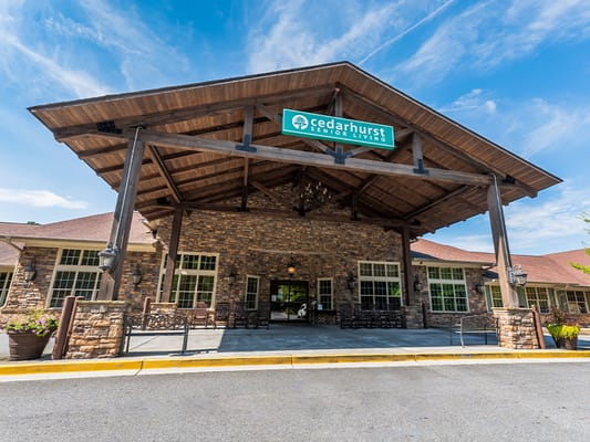Exterior view of Cedarhurst Senior Living entrance