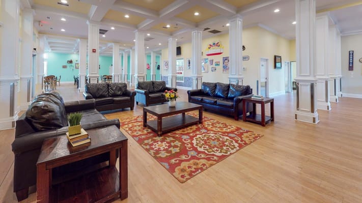 Common area with couches and a coffee table.