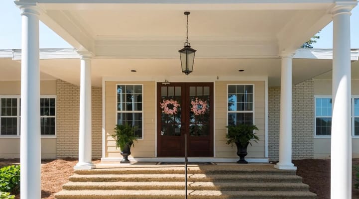 Entrance of Southern Manor at Candler with decorative wreaths