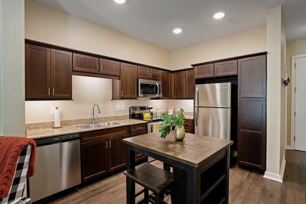 Modern kitchen interior with wooden cabinets