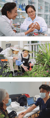 Staff assisting residents with activities in different settings