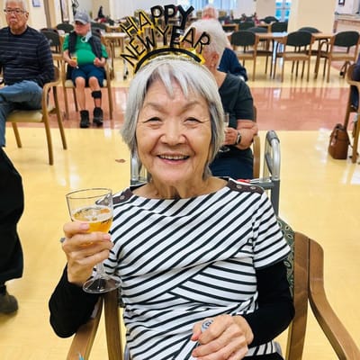 Resident celebrating New Year in a festive atmosphere