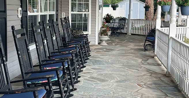 Outdoor rocking chairs on a patio