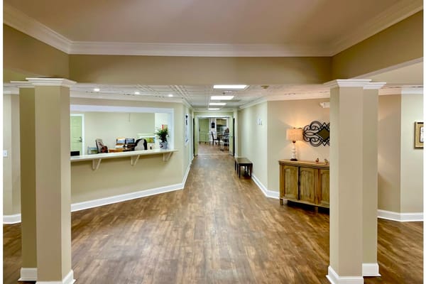 Interior view of a hallway in a senior care facility