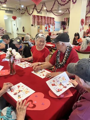Residents enjoying a Valentine's Day activity