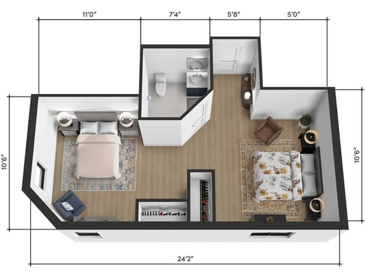 Architectural floor plan of a resident room