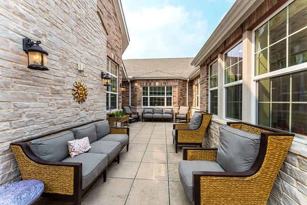 Outdoor seating area with comfortable couches