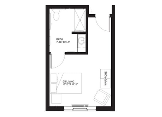 Architectural floor plan of a living unit