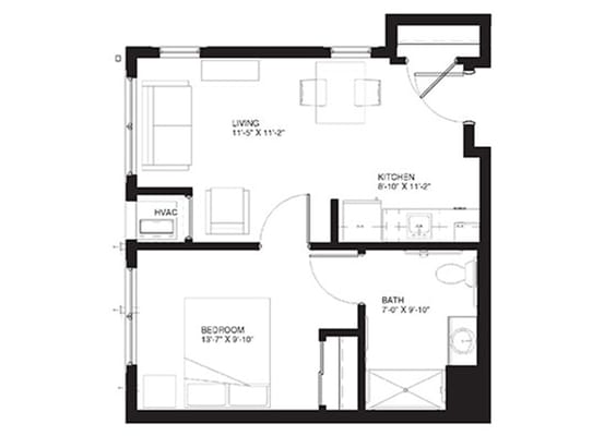 Architectural floor plan of a resident unit