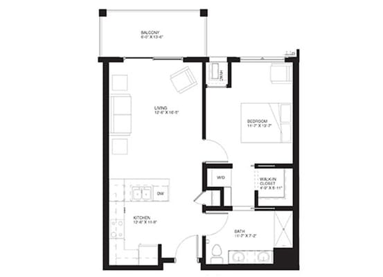 Architectural floor plan of a resident unit