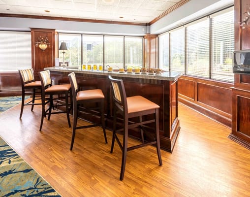 Common area with a bar and seating