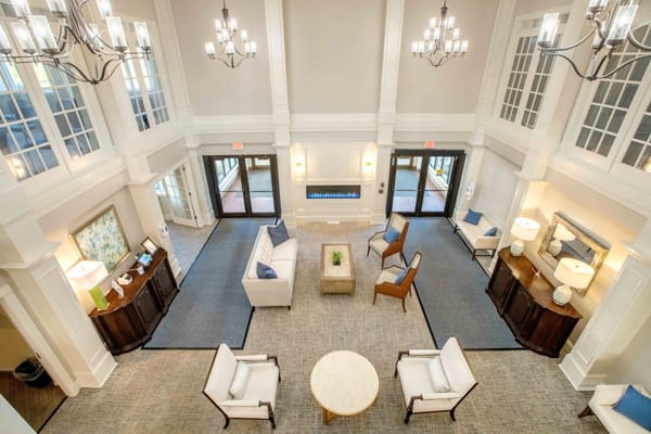 Bright and spacious lobby with comfortable seating