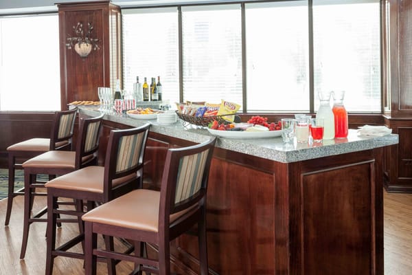Dining area with drinks and snacks served