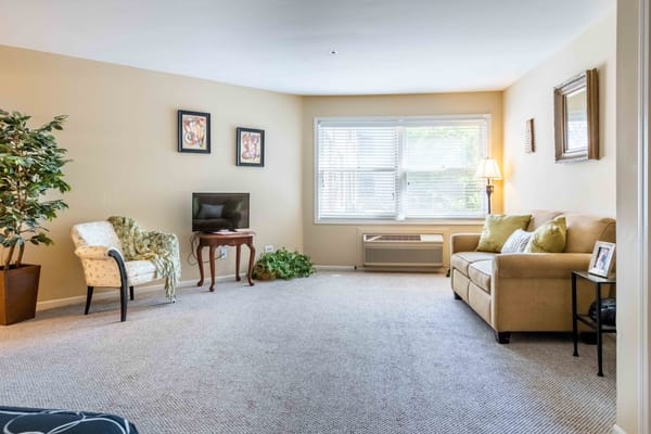 Cozy living room space in a senior care facility