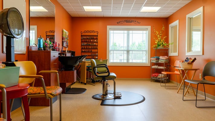 Interior of a beauty salon with colorful decor