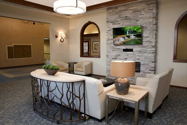 Interior view of a cozy lounge area with seating