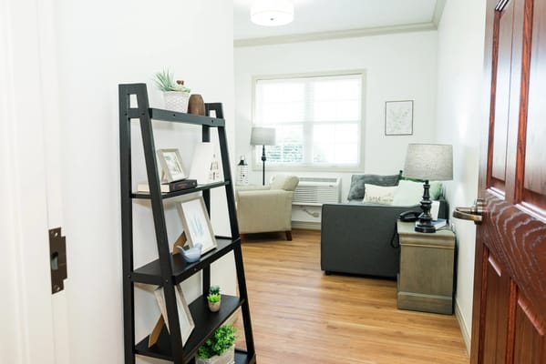 Cozy interior of a resident room with furniture