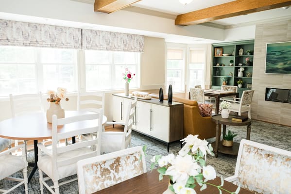 Bright common area with seating and decor