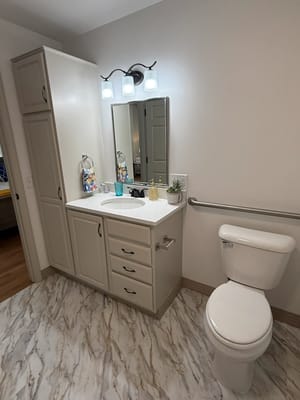 Accessible bathroom with a vanity and toilet