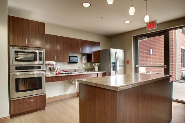 Modern kitchen area in a senior living facility