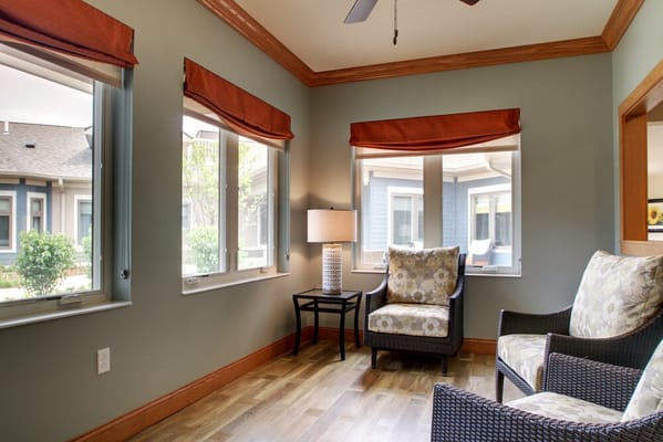Bright sitting area with comfortable chairs and natural light