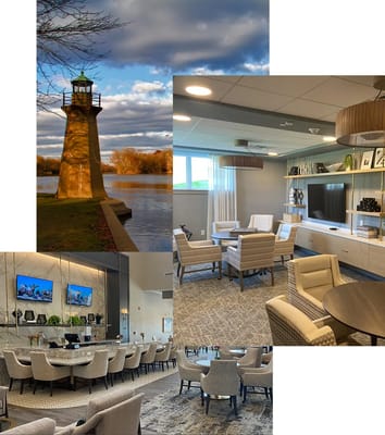 Common area and dining space with modern decor