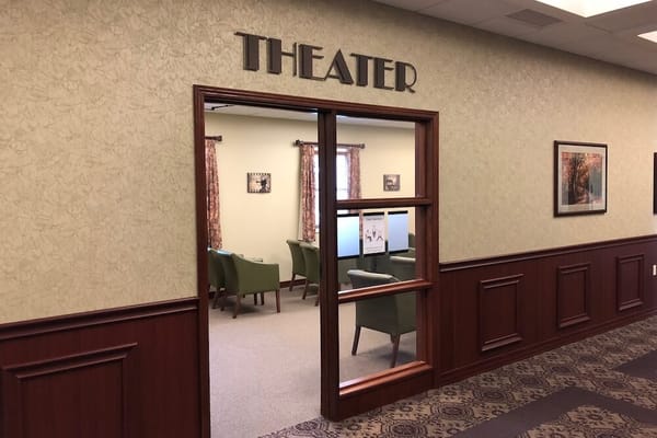 Interior view of a theater with seating area
