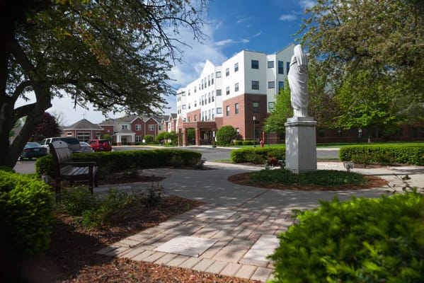 Outdoor view of the assisted living facility with landscaping