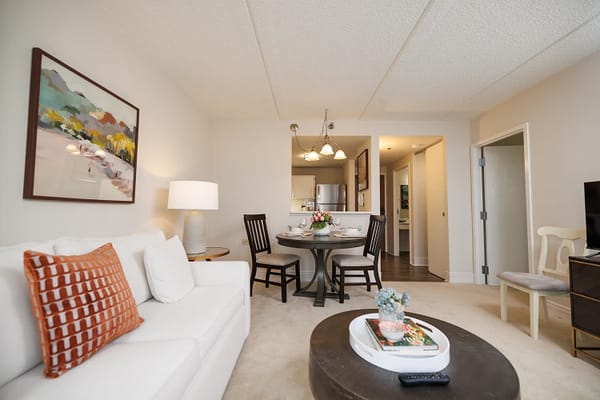 Living area of a resident's apartment in an assisted living facility