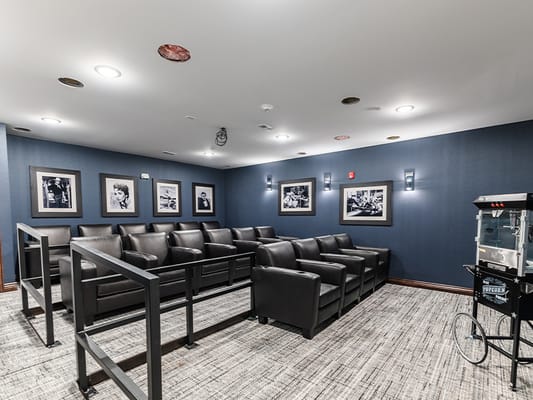 Interior of a cozy movie screening room with chairs