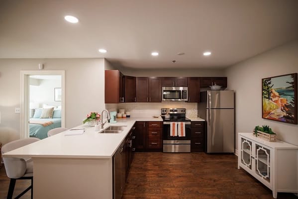 Modern kitchen in a senior living apartment