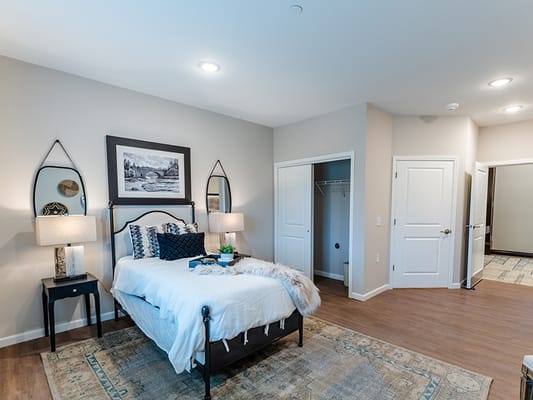 Modern bedroom in a senior living facility