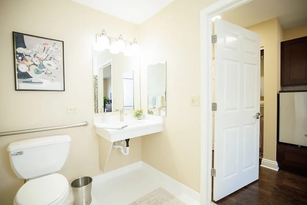 Bright and modern bathroom in a senior living facility